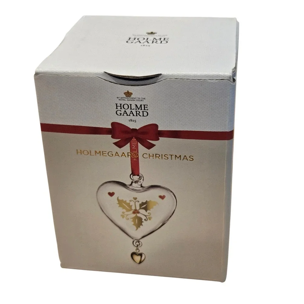Holmegaard Christmas Heart Ornament Blown Glass Clear Holly Ann-Sofi Romme New